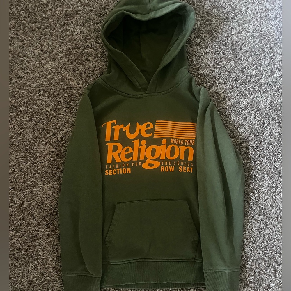 True Religion Green Hoodie with Orange Logo